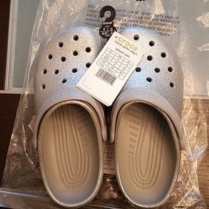 Brand New Glitter Silver Crocs J3 Eur 34-35